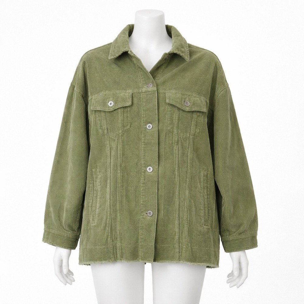 Zara Oversized Corduroy Trucker Shirt Jacket Women's Size Small‎ Green Shacket